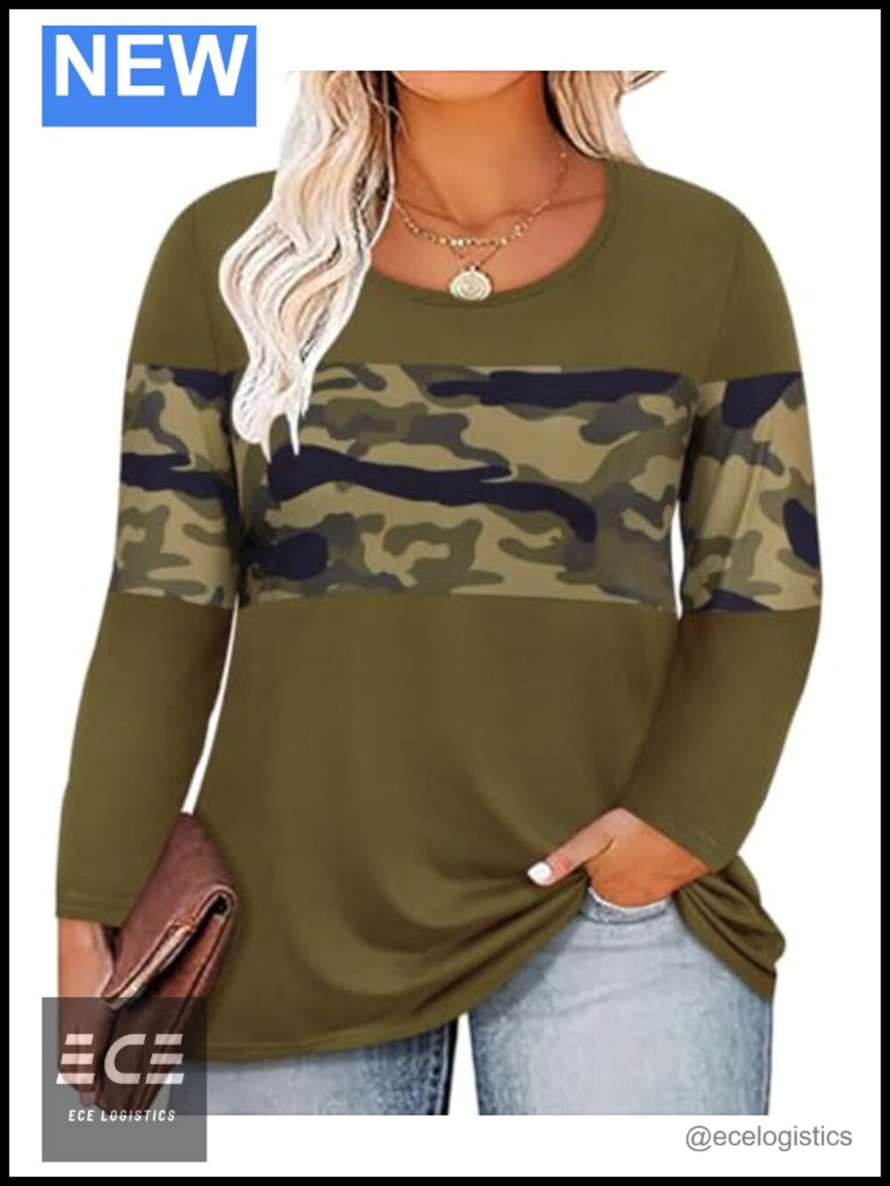 Plus Size Long Sleeve T-Shirt Crew Neck Polyester Spandex Casual Top